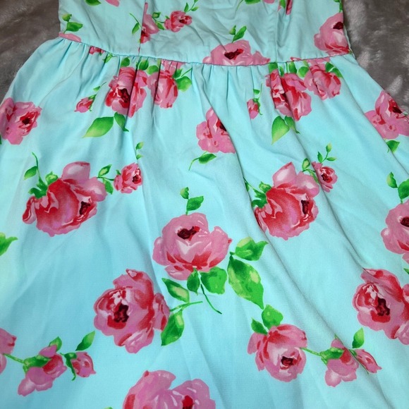 Bo Bel Dress Womens Small Aqua Blue Floral Bow Back Sleeveless Fit Flare Summer - Picture 13 of 16